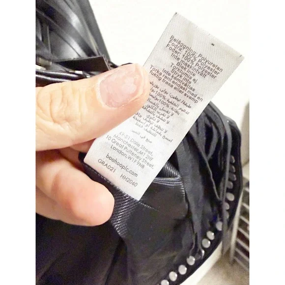 Nasty Gal Black Faux Leather Studded‎ Fringe Moto Jacket Asymmetric Zip Size 10 - Picture 3 of 5